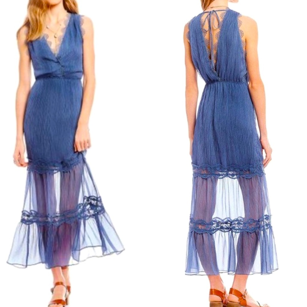 Chelsea & Violet Lace Scalloped Trim Tiered Maxi Dress